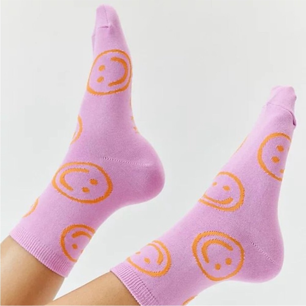 BAGGU Lavender and Orange Smiley Socks Peony Happy